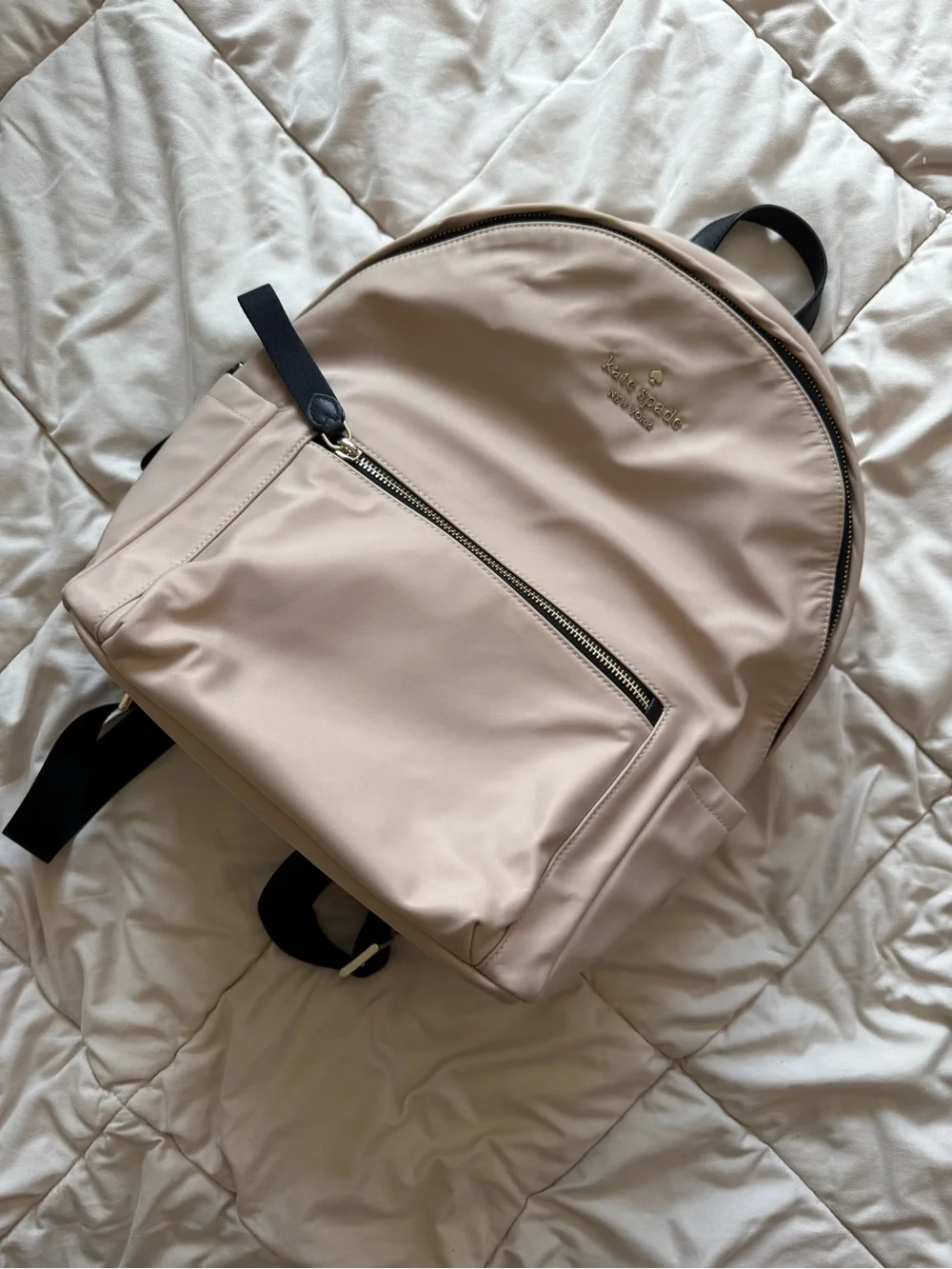 kate spade Beige Nylon Backpack with Front Zip Pocket
